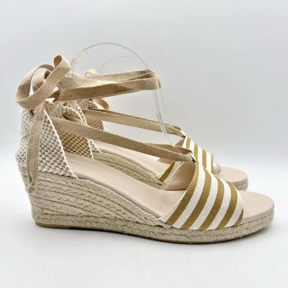 Eric Michael Womens Sara Espadrille Wedge Sandals EU 41 US 10.5 Taupe Canvas GUC
